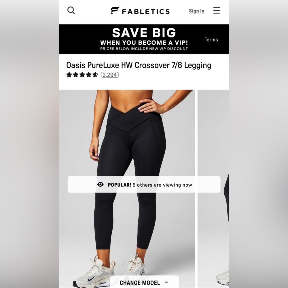 NWOT Fabletics Oasis PureLux High Waist Crossover 7/8 Legging Size S